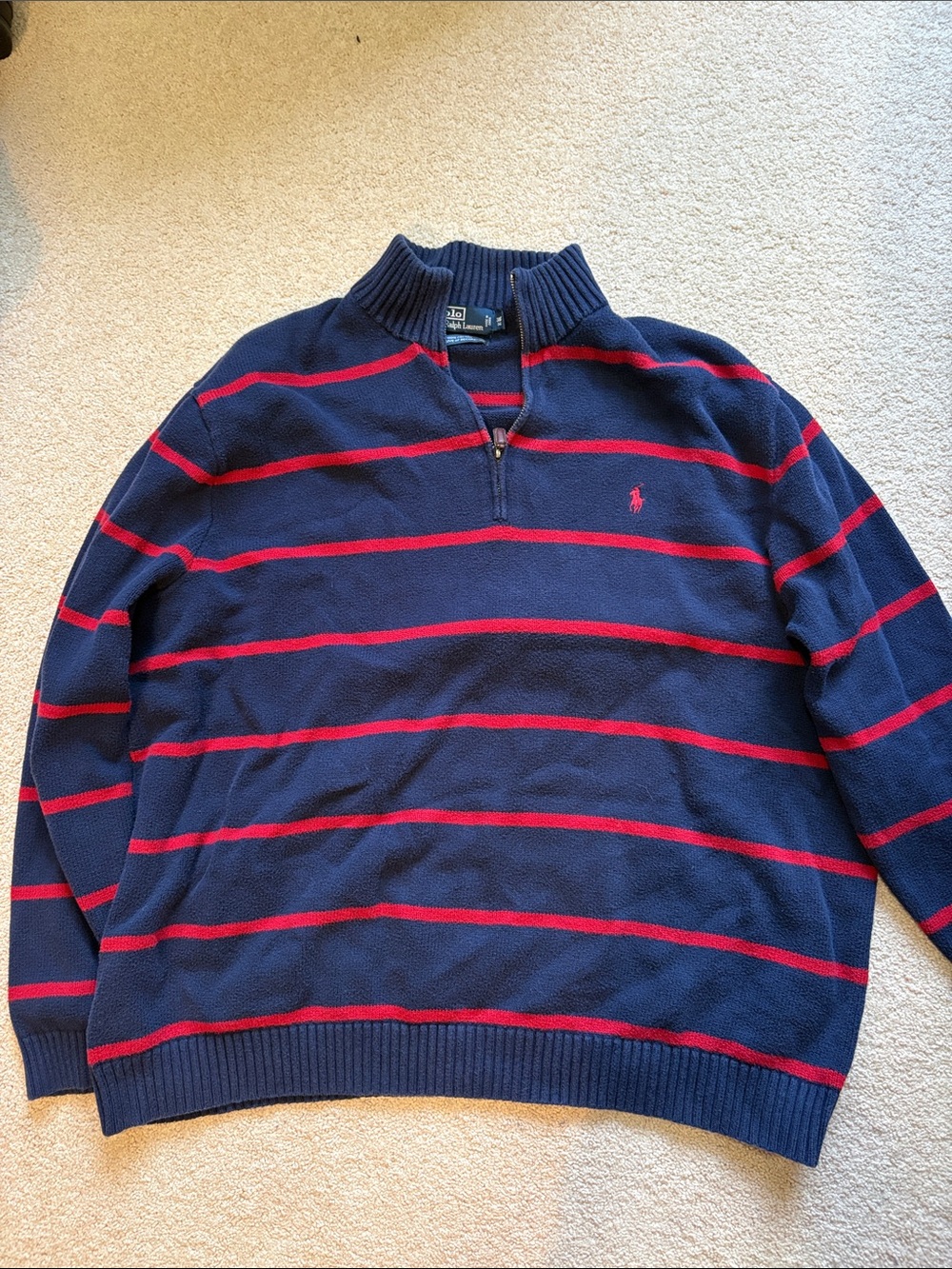 Polo by Ralph Lauren Navy with Red Stripes Half-Zip Sweater 3XL tall
